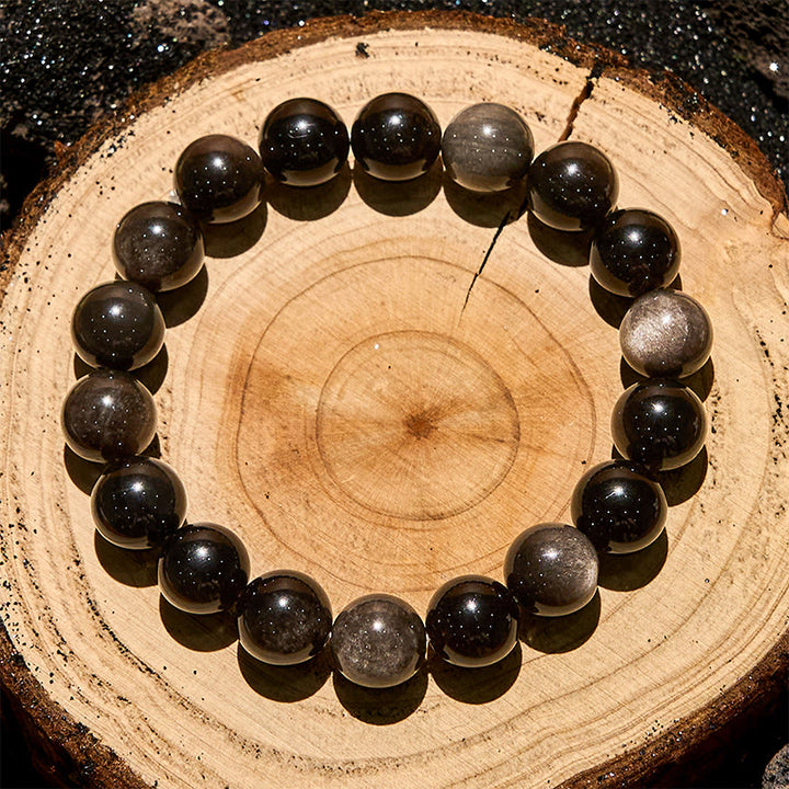 Bracelet Olivenorma en perles d'obsidienne naturelle argentée 6/8/10 mm