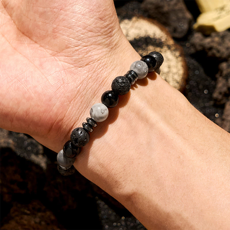 Bracelet de perles en rouleau Olivenorma , œil de tigre, obsidienne et hématite