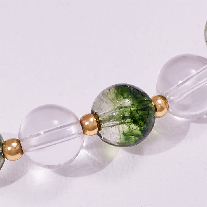 Bracelet pendentif lune en perles de quartz fantôme vert Olivenorma