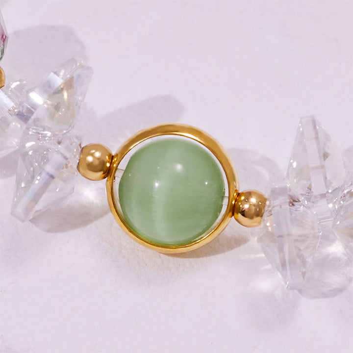 Bracelet de perles émaillées en pierre œil de chat verte Olivenorma