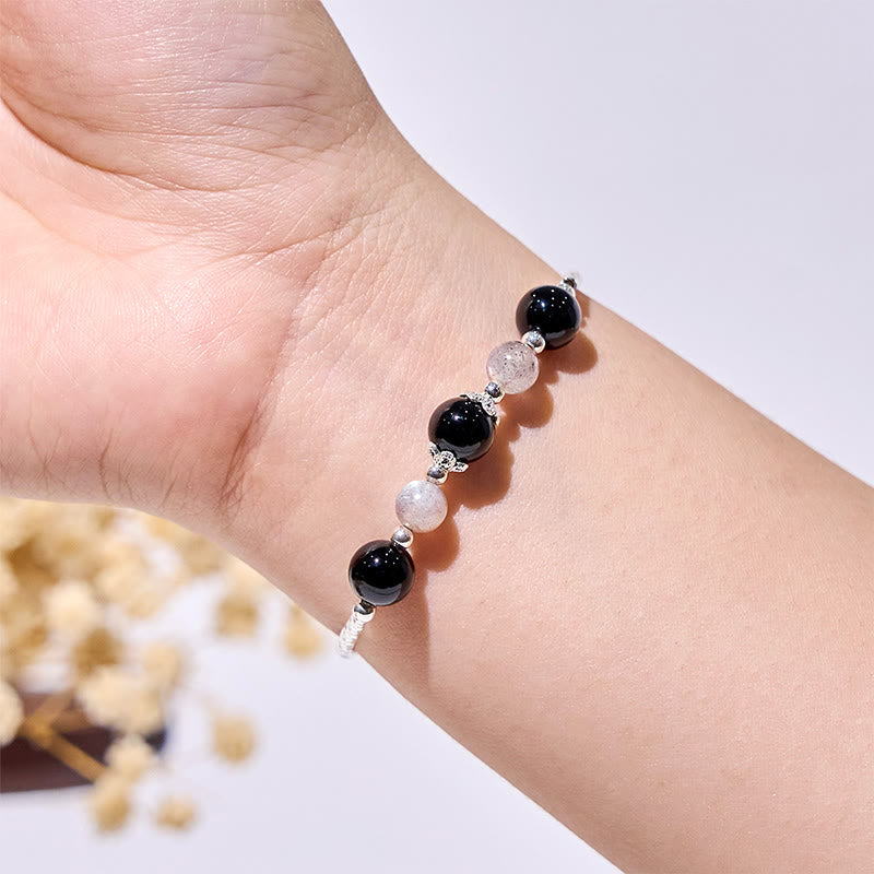 Bracelet en alliage de perles d'obsidienne et de labradorite Olivenorma