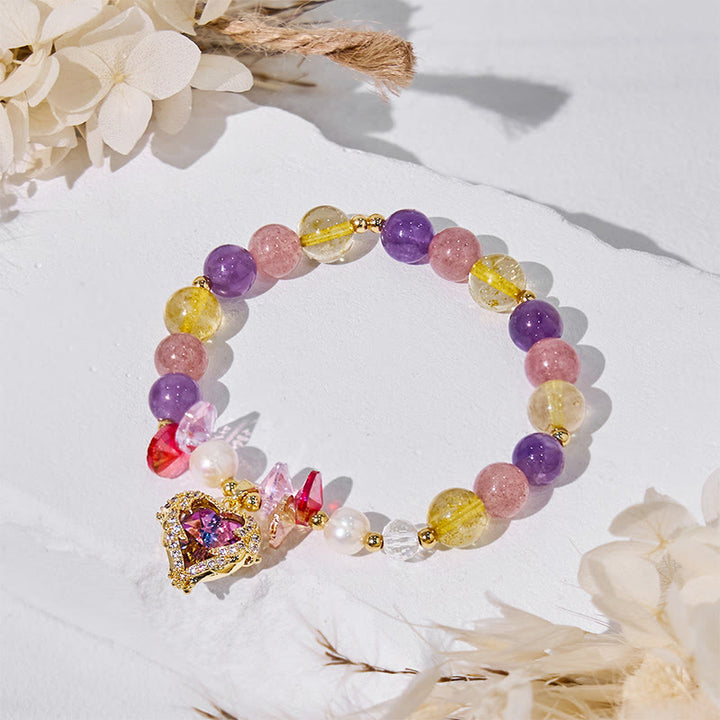 Bracelet Olivenorma en perles de quartz fraise, améthyste, citrine