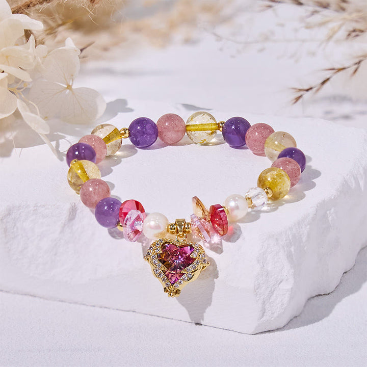 Bracelet Olivenorma en perles de quartz fraise, améthyste, citrine