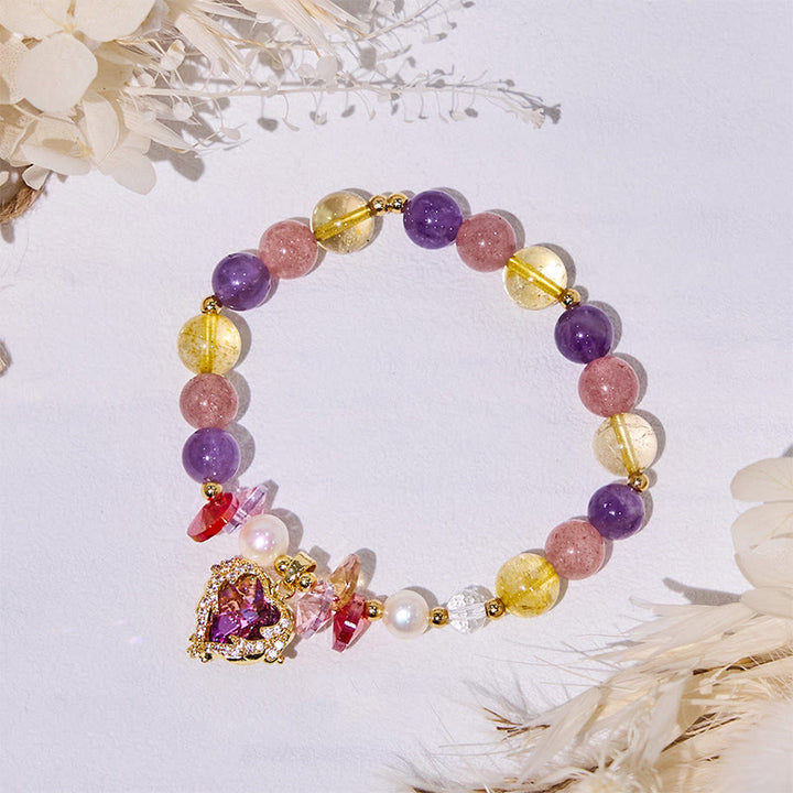 Bracelet Olivenorma en perles de quartz fraise, améthyste, citrine