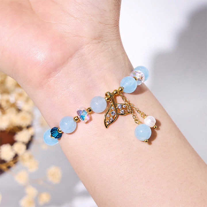 Bracelet queue de baleine en perles de verre transparent aigue-marine Olivenorma