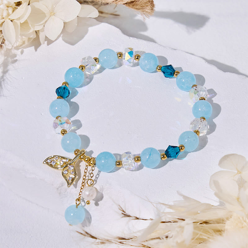 Bracelet queue de baleine en perles de verre transparent aigue-marine Olivenorma