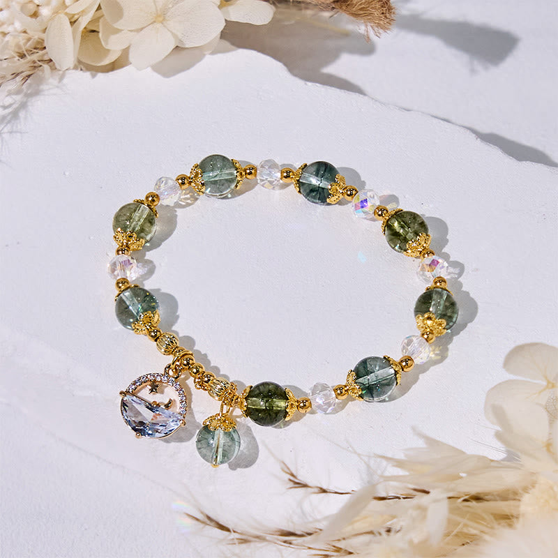 Bracelet Olivenorma en perles de verre transparent et quartz fantôme vert