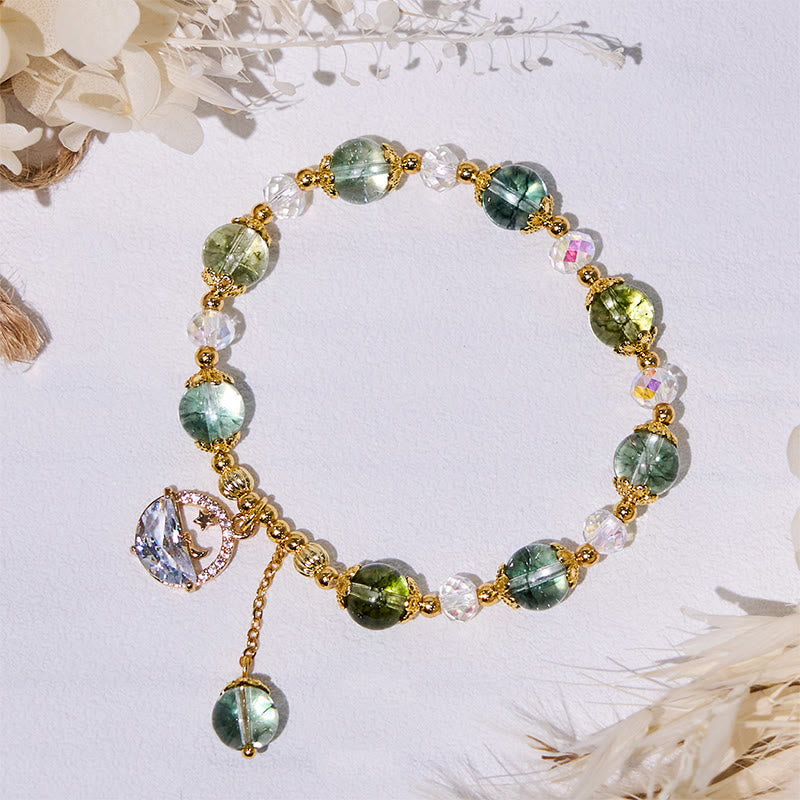 Bracelet Olivenorma en perles de verre transparent et quartz fantôme vert