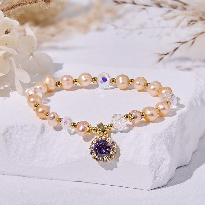 Bracelet pendentif en perles d'eau douce et améthyste Olivenorma