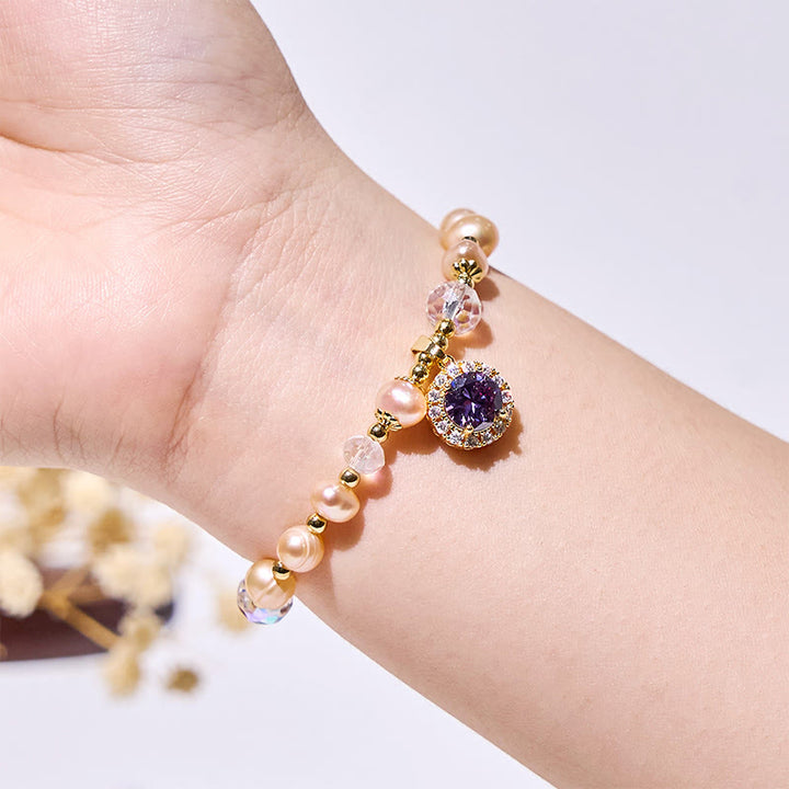 Bracelet pendentif en perles d'eau douce et améthyste Olivenorma