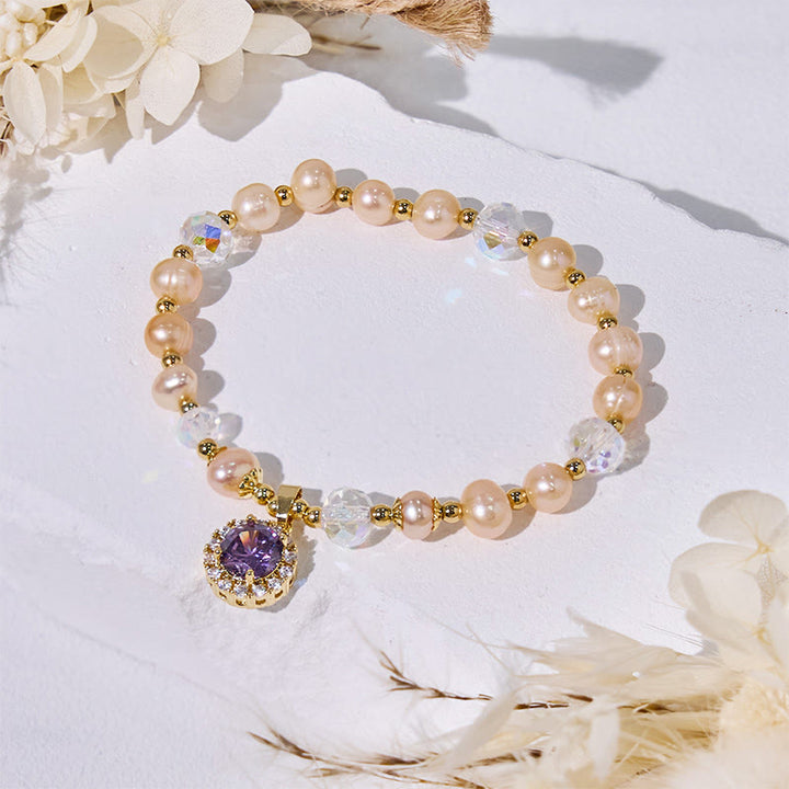 Bracelet pendentif en perles d'eau douce et améthyste Olivenorma
