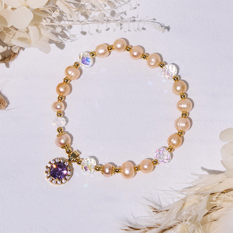 Bracelet pendentif en perles d'eau douce et améthyste Olivenorma