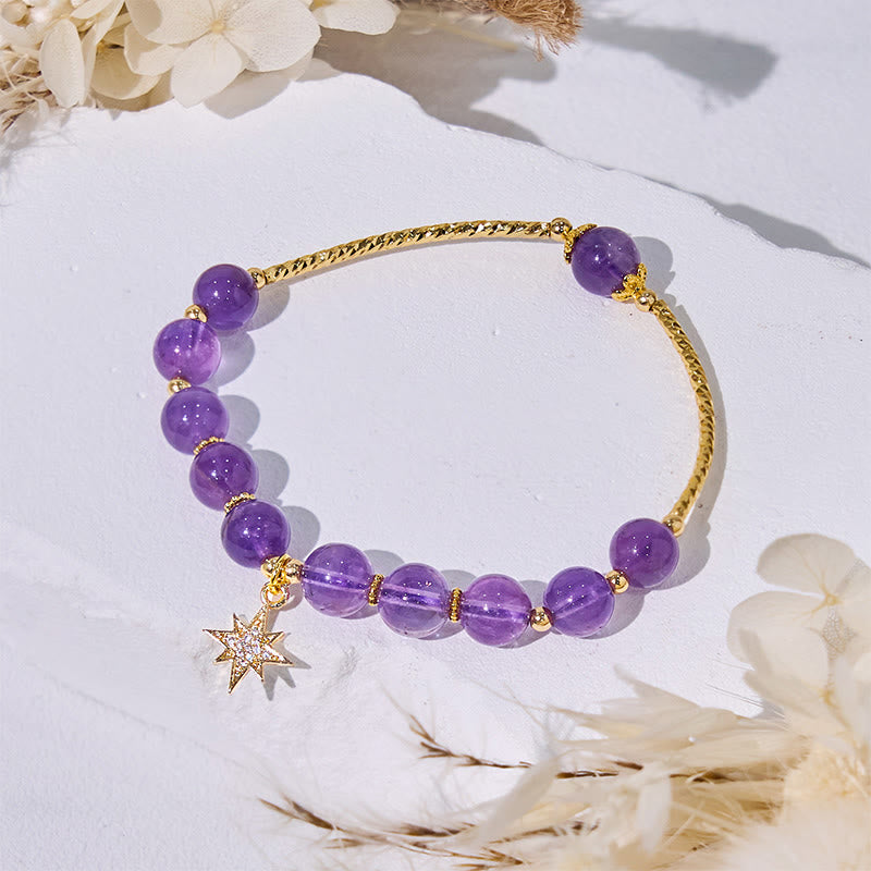 Bracelet pendentif étoile à huit branches en perles d'améthyste Olivenorma