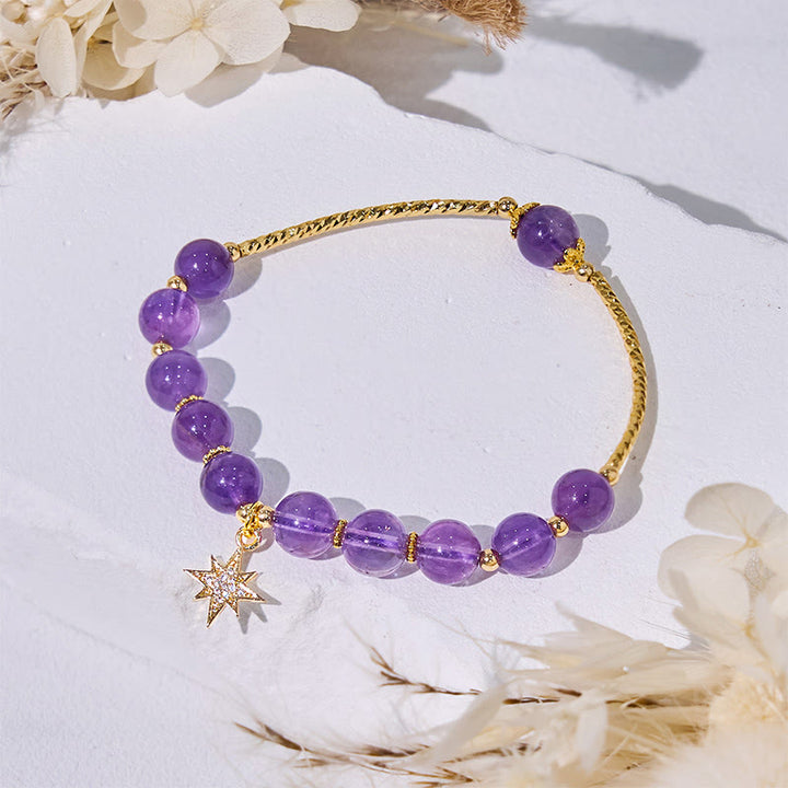 Bracelet pendentif étoile à huit branches en perles d'améthyste Olivenorma