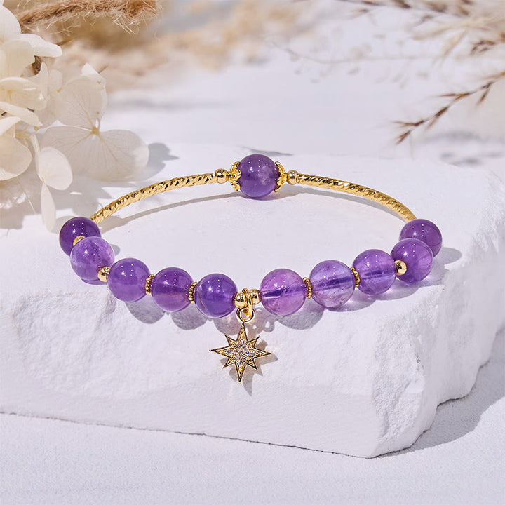 Bracelet pendentif étoile à huit branches en perles d'améthyste Olivenorma