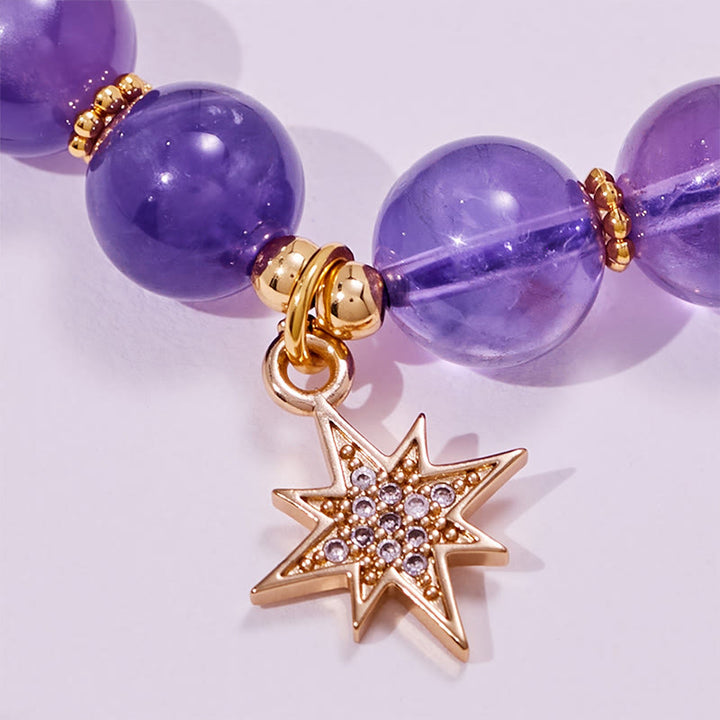 Bracelet pendentif étoile à huit branches en perles d'améthyste Olivenorma