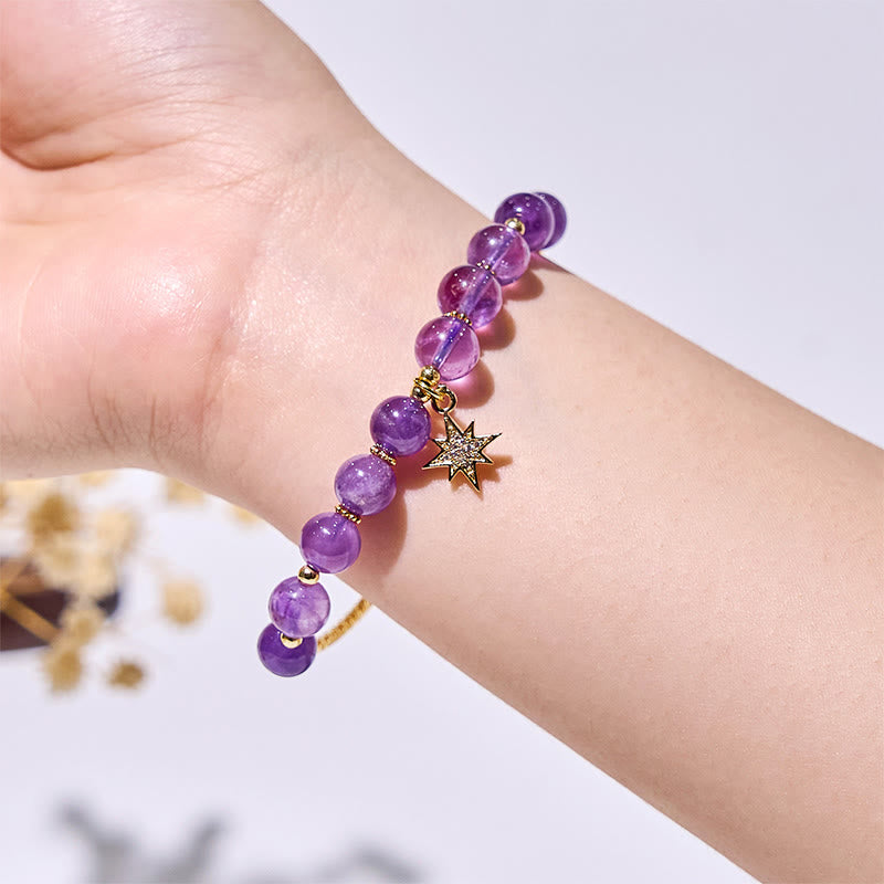 Bracelet pendentif étoile à huit branches en perles d'améthyste Olivenorma
