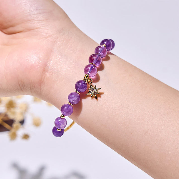 Bracelet pendentif étoile à huit branches en perles d'améthyste Olivenorma