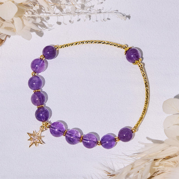 Bracelet pendentif étoile à huit branches en perles d'améthyste Olivenorma