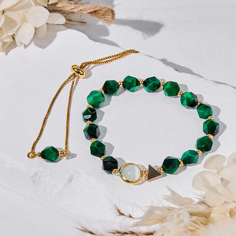Bracelet en perles d'œil de tigre vert à facettes Olivenorma