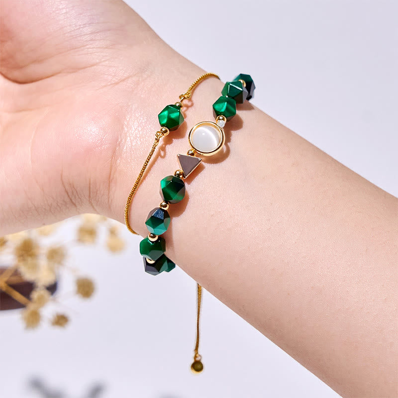 Bracelet en perles d'œil de tigre vert à facettes Olivenorma