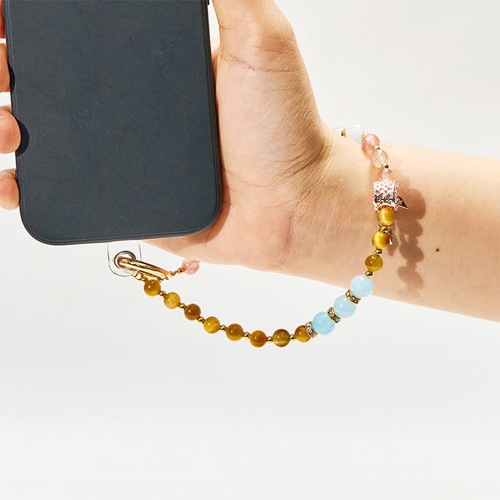 Porte-clés en cristal Olivenorma œil de tigre et quartz fraise, dragonne pour téléphone - image 2