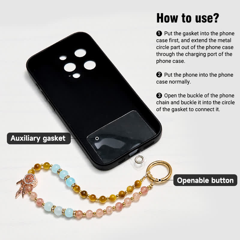 Porte-clés en cristal Olivenorma œil de tigre et quartz fraise, dragonne pour téléphone - image 3