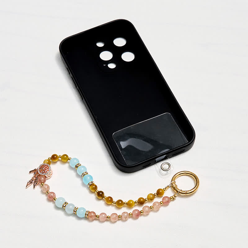 Porte-clés en cristal Olivenorma œil de tigre et quartz fraise, dragonne pour téléphone - image 5