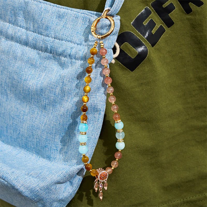 Porte-clés en cristal Olivenorma œil de tigre et quartz fraise, dragonne pour téléphone - image 4