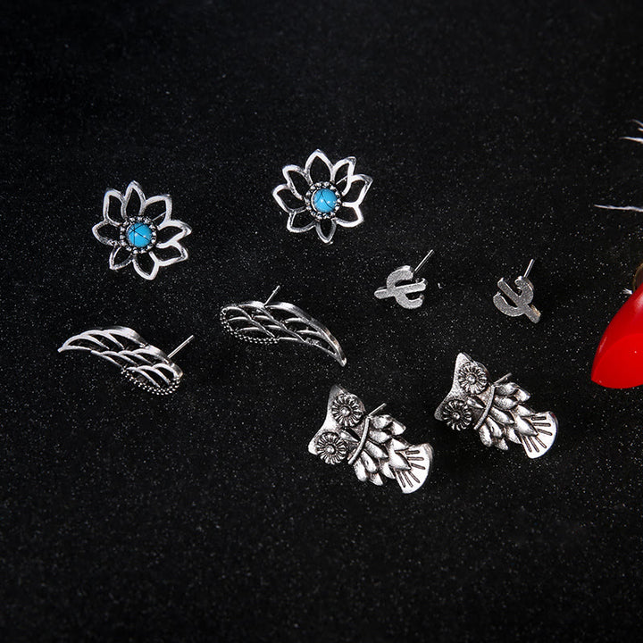 Olivenorma Lot de 4 boucles d'oreilles à tige en turquoise bohème nimal 