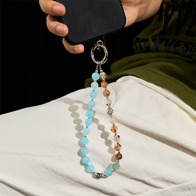 Porte-clés Olivenorma en quartz rutile aigue-marine et or, dragonne en cristal pour téléphone - image 3