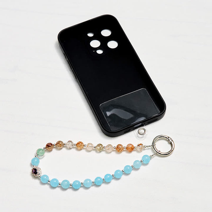 Porte-clés Olivenorma en quartz rutile aigue-marine et or, dragonne en cristal pour téléphone - image 1