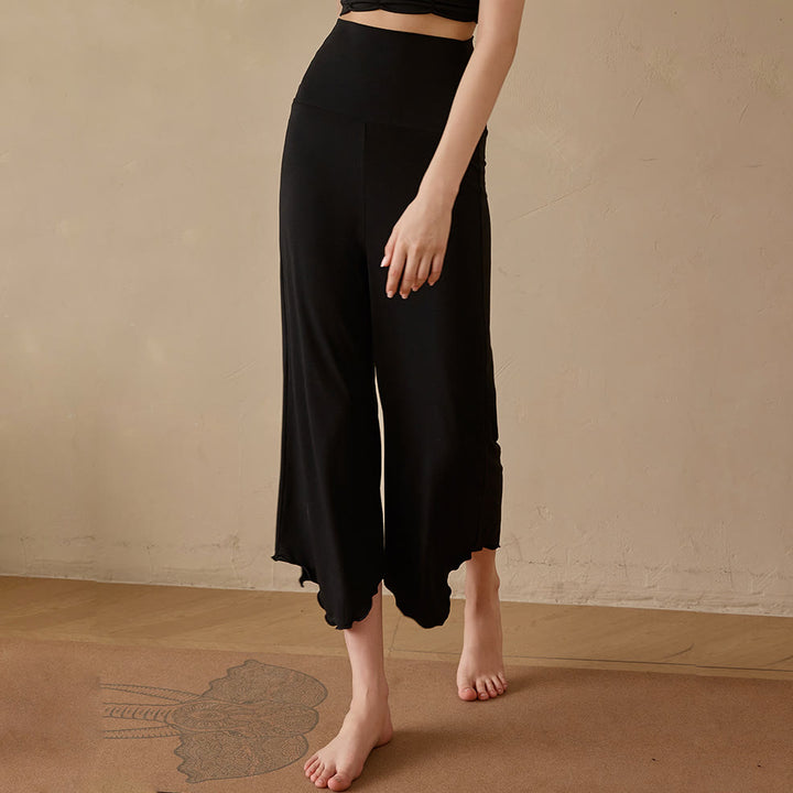Pantalon de yoga évasé court en lycra extensible uni Olivenorma pour femme - Noir - XL - image 4