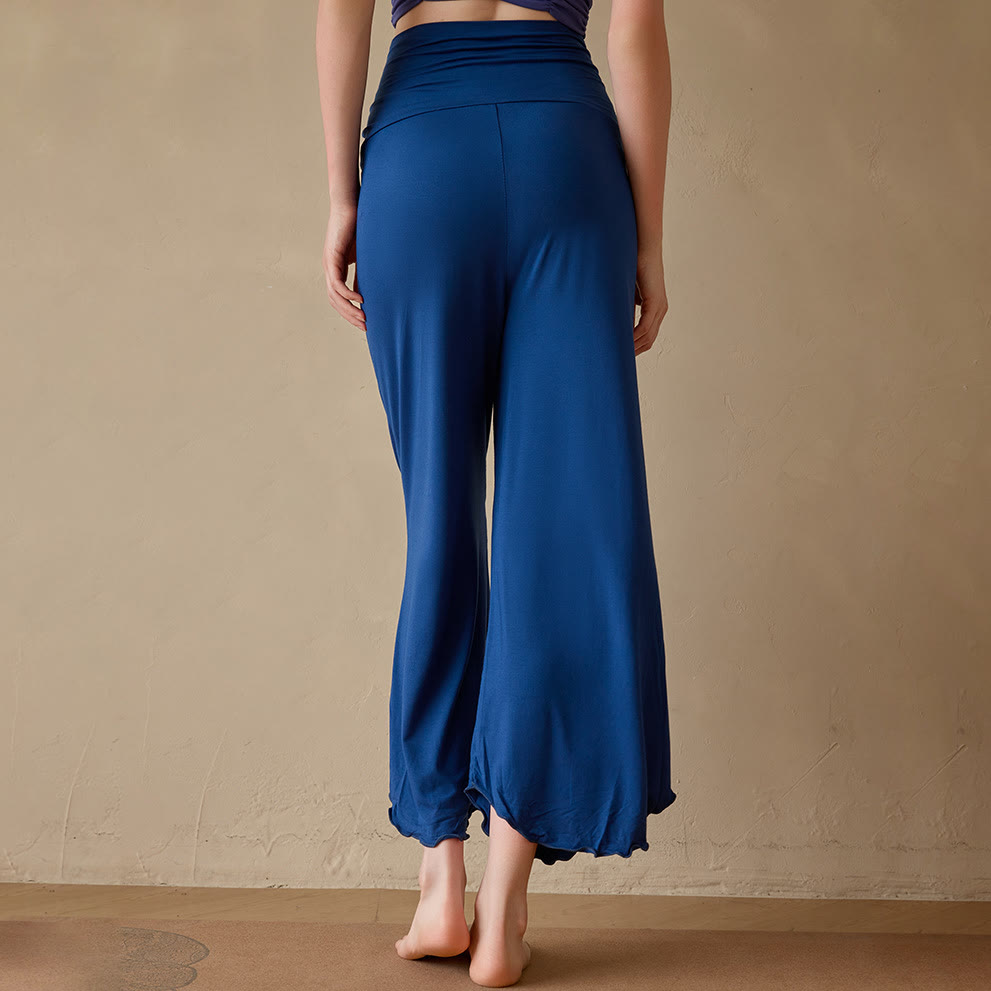 Pantalon de yoga évasé court en lycra extensible uni Olivenorma pour femme - Bleu - XL - image 9