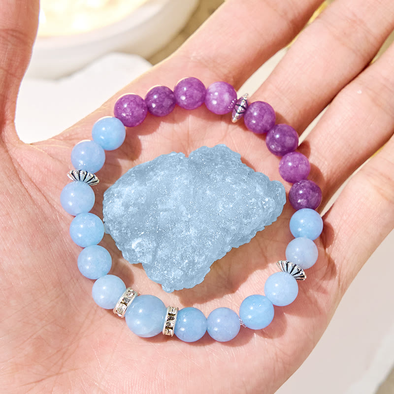 Bracelet Olivenorma « Tide & Bloom » en aigue-marine et lépidolite apaisante - image 3