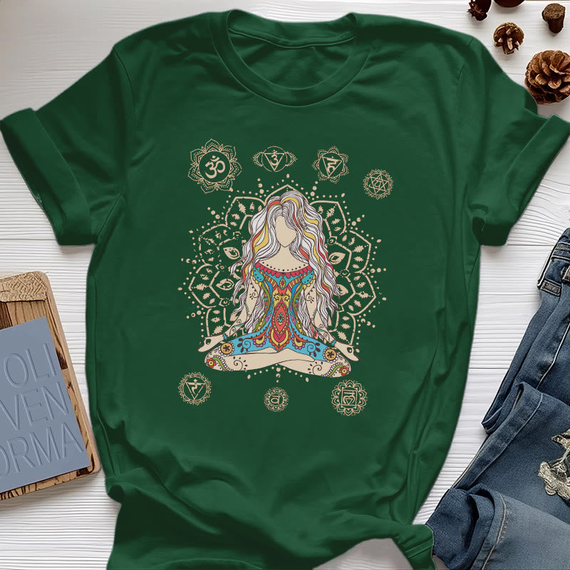 T-shirt en coton Olivenorma Déesse méditante - Vert foncé - 2XL - image 18