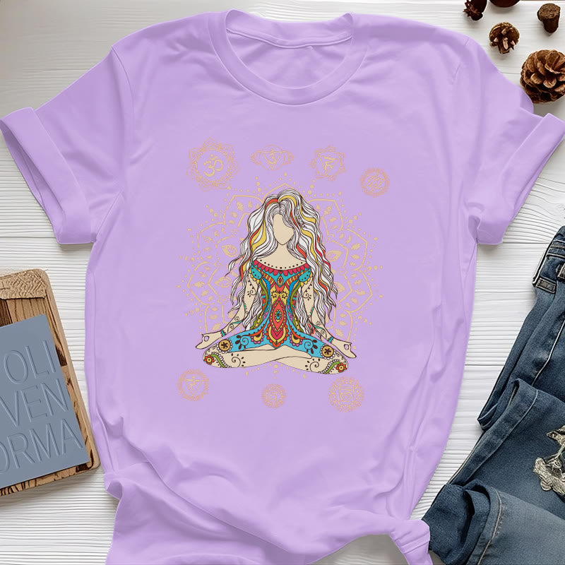 T-shirt en coton Olivenorma Déesse méditante - Violet - 2XL - image 12