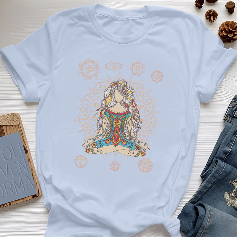 T-shirt en coton Olivenorma Déesse méditante - Bleu - 2XL - image 14