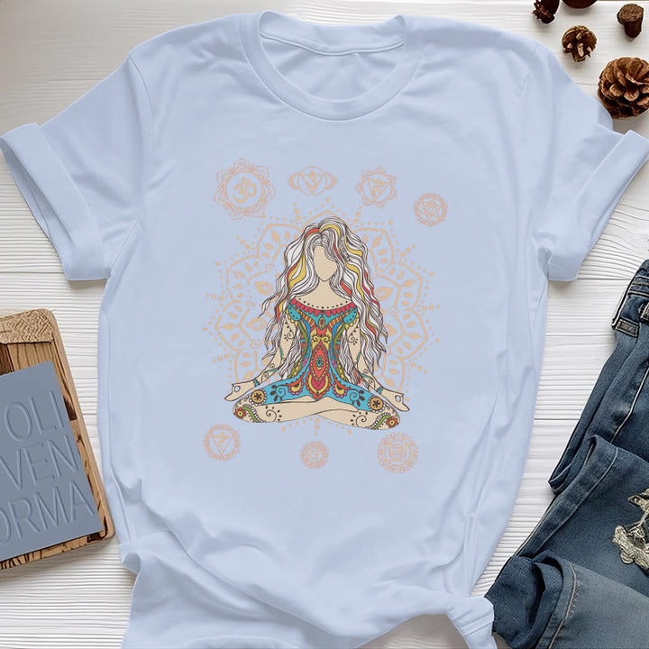 T-shirt en coton Olivenorma Déesse méditante - Bleu - 2XL - image 14