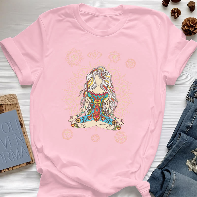 T-shirt en coton Olivenorma Déesse méditante - Rose - 2XL - image 10