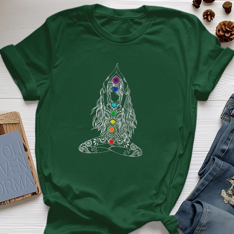 T-shirt en coton Olivenorma Chakra Meditation - Vert foncé - 2XL - image 18