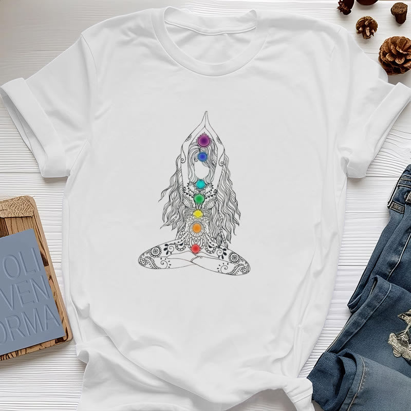T-shirt en coton Olivenorma Chakra Meditation - Blanc - 2XL - image 0