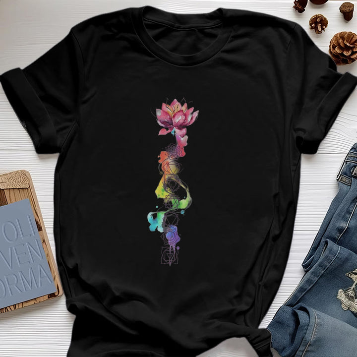 T-shirt imprimé aquarelle Olivenorma Lotus Chakra Energy - Noir - 2XL - image 7