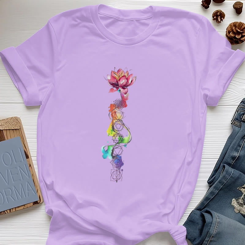 T-shirt imprimé aquarelle Olivenorma Lotus Chakra Energy - Violet - 2XL - image 14