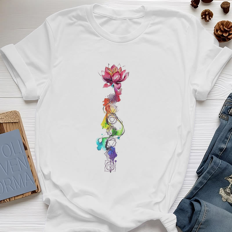 T-shirt imprimé aquarelle Olivenorma Lotus Chakra Energy - Blanc - 2XL - image 4