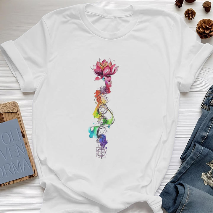 T-shirt imprimé aquarelle Olivenorma Lotus Chakra Energy - Blanc - 2XL - image 4