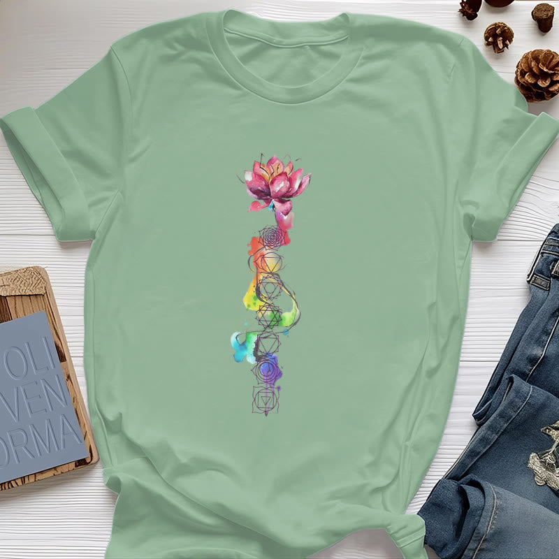 T-shirt imprimé aquarelle Olivenorma Lotus Chakra Energy - Vert clair - 2XL - image 19