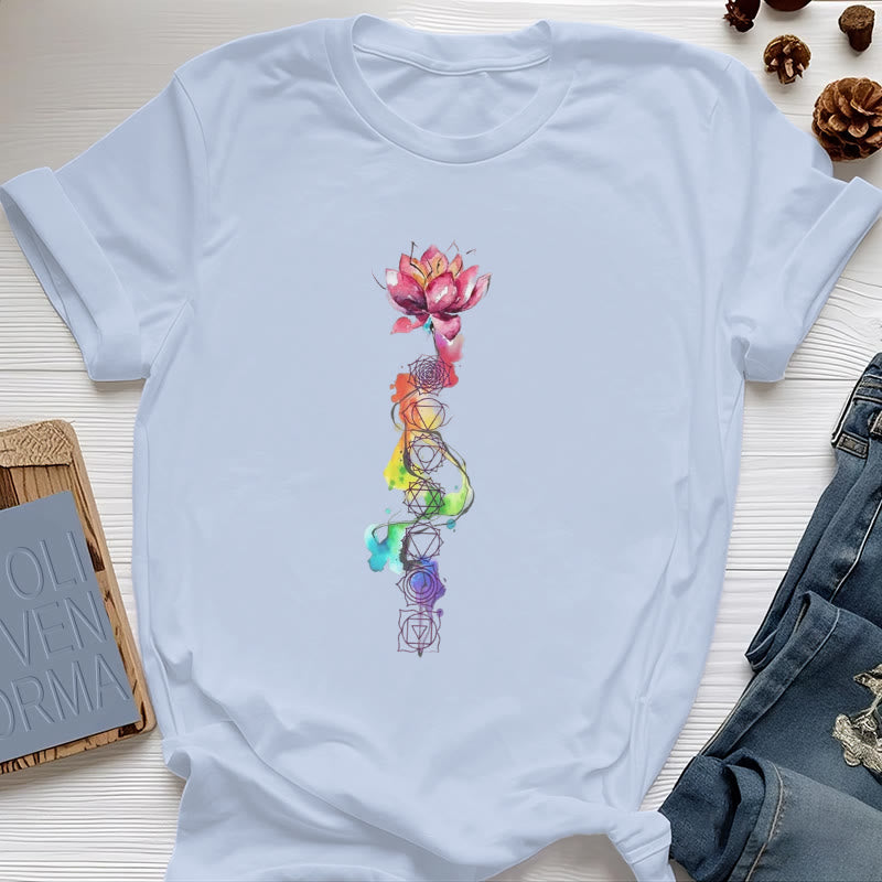 T-shirt imprimé aquarelle Olivenorma Lotus Chakra Energy - Bleu - 2XL - image 16