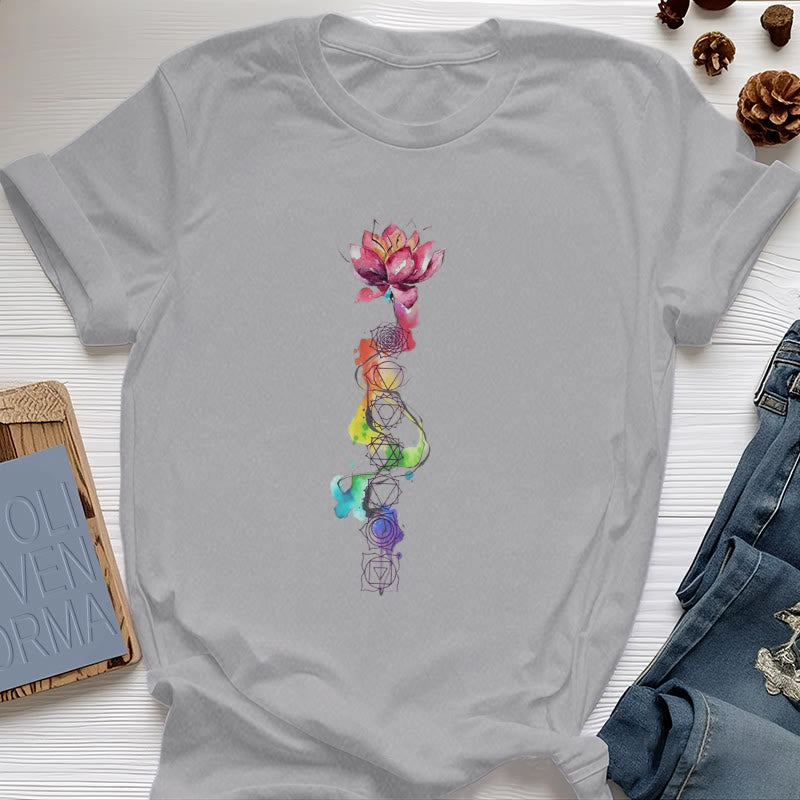 T-shirt imprimé aquarelle Olivenorma Lotus Chakra Energy - Gris - 2XL - image 9