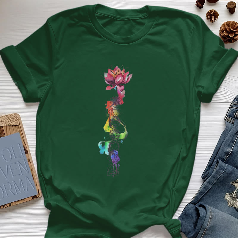 T-shirt imprimé aquarelle Olivenorma Lotus Chakra Energy - Vert foncé - 2XL - image 21